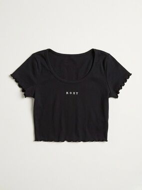 Roxy Black Ruffled Edge Crop Top